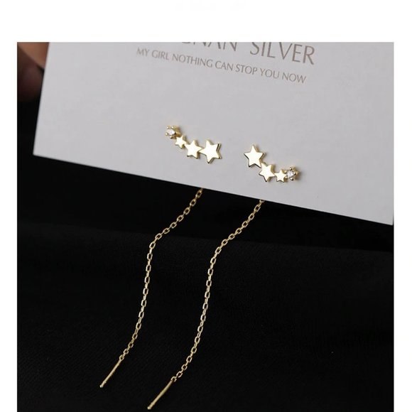 *NEW 925 Sterling Silver Star Chain Drop Earrings - Picture 9 of 9